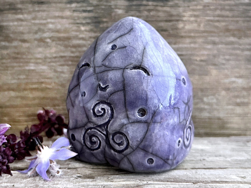 Spiral stone spirit elemental guardian sculpture | Shinto shrine, shamanism celtic folk art
