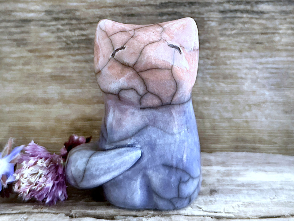 Gentle dawn kitsune fox raku sculpture | Shinto Inari, shamanism totem