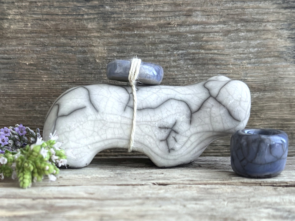 Moon bear guardian spirit raku statue | Shinto kamidana shrine sculpture, shamanism
