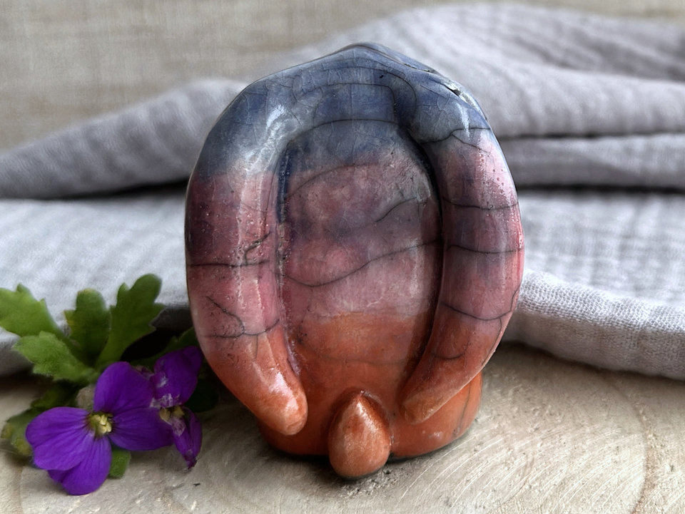 Evening rabbit kami spirit guardian sculpture | Shinto shamanism raku bunny figure